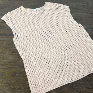 Vince Stitched Mesh Cap-Sleeve Crewneck Top